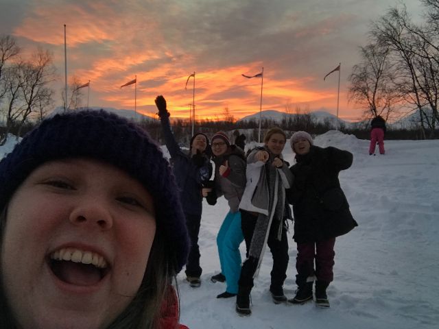 Student with her friends in the snow in Denmark